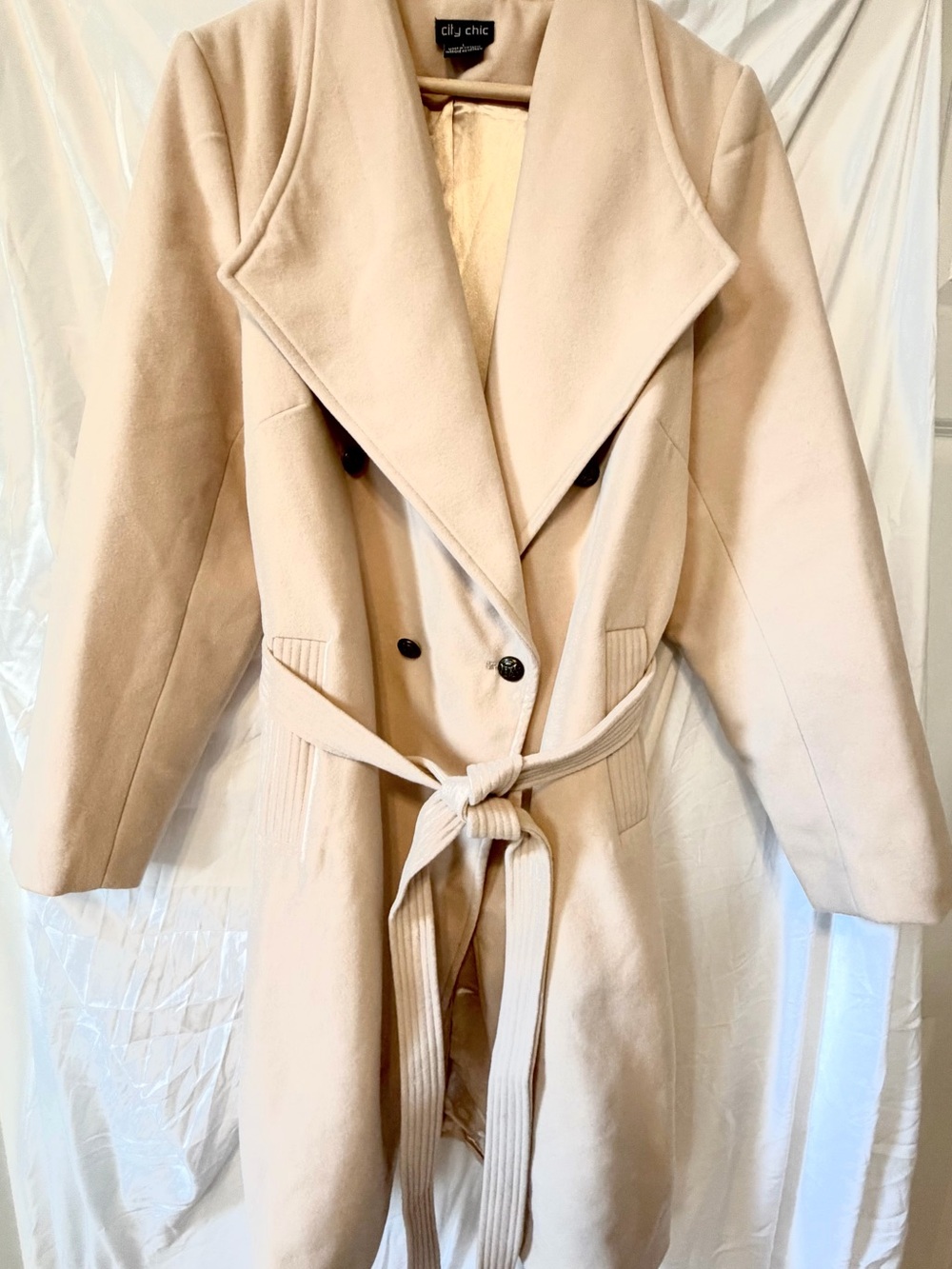 City Chic Cream Wrap Trench Coat with Shawl Collar